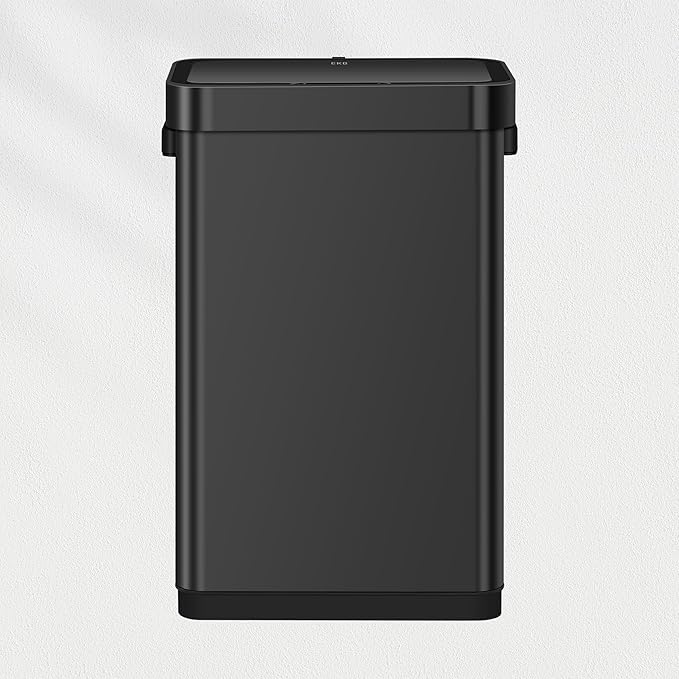 EKO Deluxe Mirage-T 50 Liter / 13.2 Gallon Touchless Rectangular Motion Sensor Trash Can, Matte Black Stainless Steel Finish