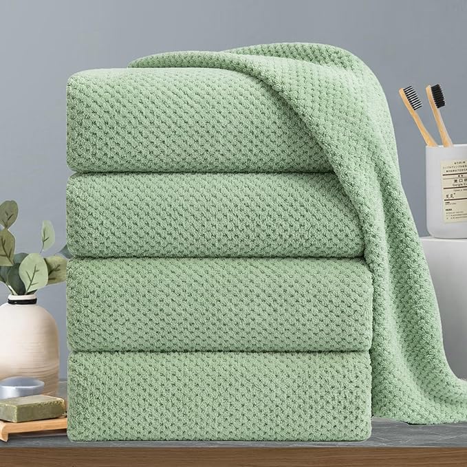 Extra Large Bath Towels Set 35x70 Inches - Green Luxury 600 GSM Oversized Bath Sheet Towel,Ultra Soft Microfiber - Quick Dry,Highly Absorbent Shower Towels Spa Hotel Bathroom Towel Set (4-Pack)