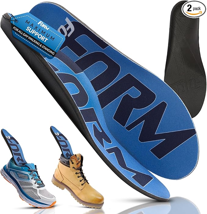 Maximum Support Plantar Fasciitis Insoles – Custom Form-Fitting Insoles Shoe Inserts for Plantar Fasciitis Women and Men – Shock Absorption - Flat Feet Inserts for All Day Walking & Standing