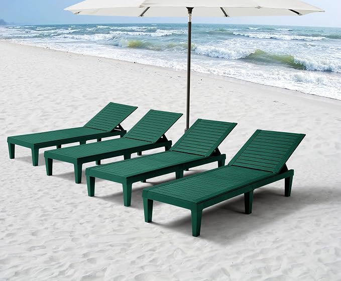 Nestl Sun Tanning Chair - Forest Green Chaise Lounge Chair Outdoor, Lightweight Pool Lounge Chairs Set of 12, Adjustable 5-Position Reclining Lawn Chair, Waterproof Beach Outdoor Lounge Chairs