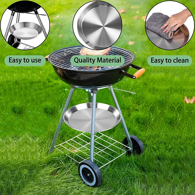 2 Pack 11.8" Ash Catcher Pans with Clips for Weber 18" 22" Kettle Grill, Heavy-Duty Metal Ash Pan Replacement for Charcoal Grill, BBQ, Campfire, Fireplace