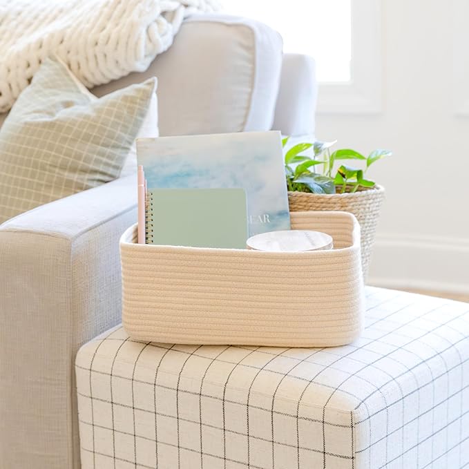 NaturalCozy 13.5”x8.5”x5.5” Storage Baskets for Shelves 3 Pack | Cotton Rope Woven Small Baskets for Organizing | Small Storage Bins for Nursery, Bathroom, Closet, Cube Shelf, Decorative, Gift