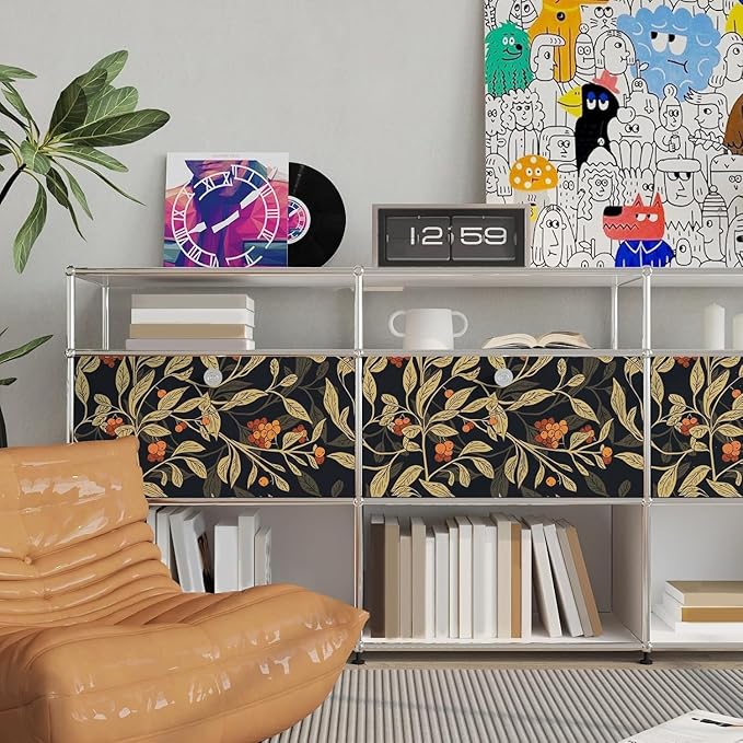 Dark Floral Wallpaper Peel Stick, Vintage Botanical Removable Contact Paper