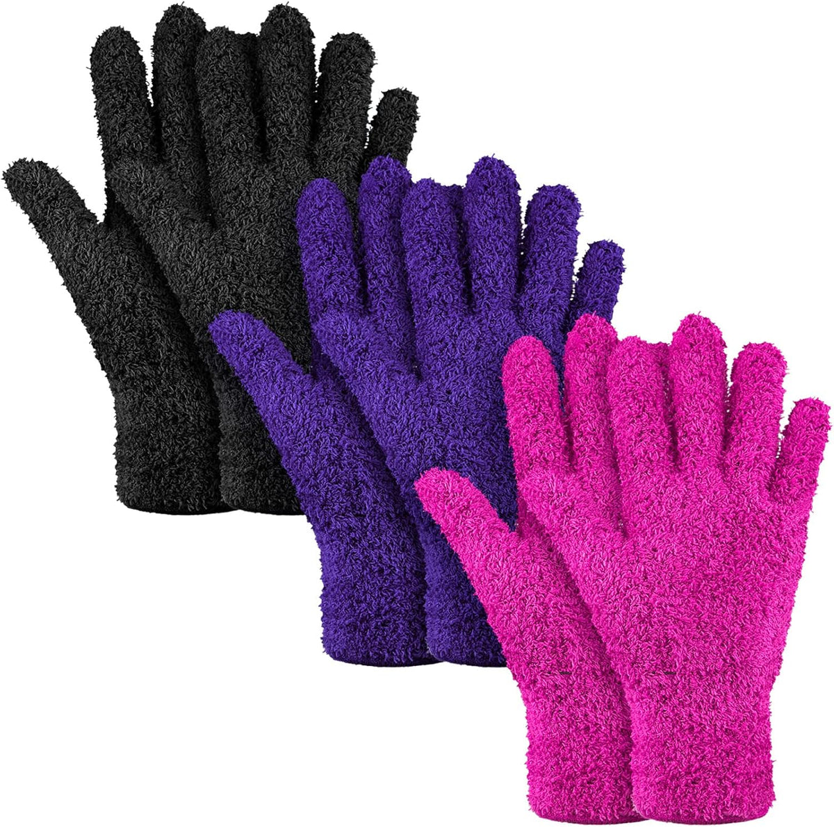 Patelai 3 Pairs Microfiber Plant Dusting Gloves Leaf Cleaning Gloves for Indoor Plants, Blinds, Furniture, House(Large,Purple, Rose Red, Black)