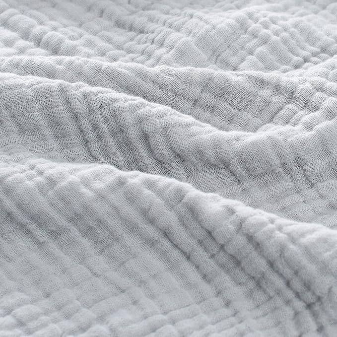 Carriediosa 100% Cotton Muslin Throw Blanket 70" X 80" Twin Size，4-Layers Summer Gauze Throws for Bed Couch，Soft Lightweight Breathable Linen Blankets Bedspread for Adults All Season，Grey