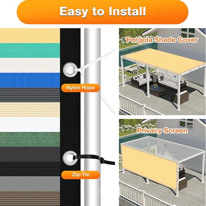 Artpuch Outdoor Pergola Shade Cover 10x13 FT Sun Shade Cloth with Grommets Sand 90% UV Protection Canopy Patio Privacy Screen (Customized Available)