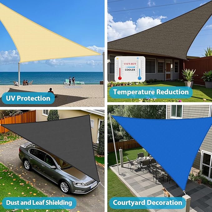 Amagenix Sun Shade Sail 9X10X13.5 Curved Edge Outdoor Shade Canopy Beige Breathable 95% UV Block Shade Cloth for Patio Garden Backyard (We Make Custom Size)