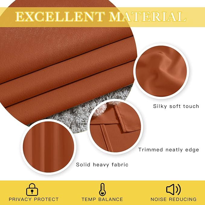 NICETOWN Blackout Burnt Orange Curtain 54 inches Long
