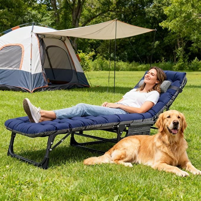 DoCred Heavy Duty Chaise Lounge Chair, Adjustable 5-Position Folding Chaise Lounge Chairs for Outside, Portable Lay Flat Beach Lounge Chair for Outdoor Sunbathing Beach Pool Lawn Camping
