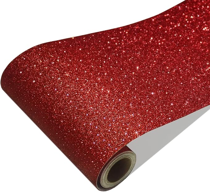 CRE8TIVE Red Glitter Wallpaper Border Peel and Stick Wall Border Fabric Shiny