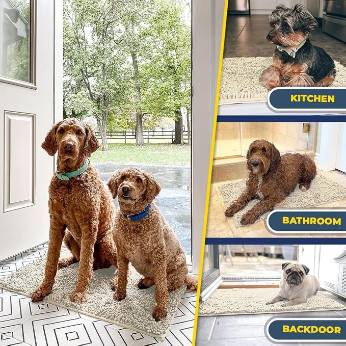 Muddy Mat® | Super Water Absorbent Door Mat Indoor, Microfiber Quick Dry Chenille Entryway Rug, Slip Resistant Front Door Mat, Indoor Mats for Entryway, Machine Washable Pet Rug, Ivory 32" x 44"