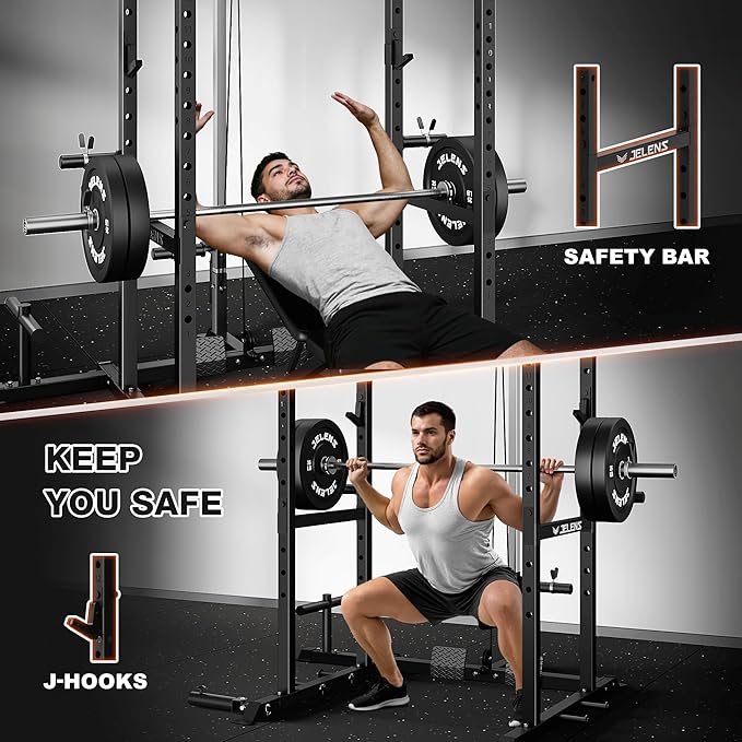 S21 Power Cage, Multi-Function Power Rack with Adjustable Cable Crossover System, 2000LBS Squat Rack for Home Gym with More Training Attachments