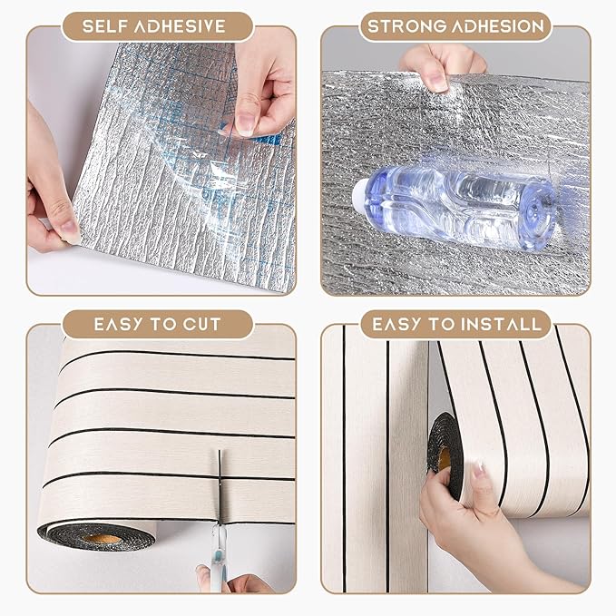 VEELIKE Cream White Oak Wood Slat Wall Panel Peel and Stick 3D Faux Wood Wall