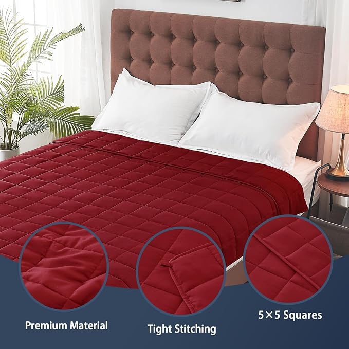 yescool Weighted Blanket for Adults (25 lbs, 88” x 104”, Red) Cooling Heavy Blanket for Sleeping Perfect for 240-260 lbs, King Size Breathable Blanket with Premium Glass Bead