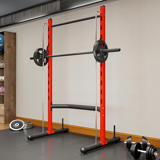 Soozier Squat Rack with Pull-Up Bar, Adjustable Power Rack with Barbell Bar, Multi-Functional Bench Press Rack for Home Gym Strength Training