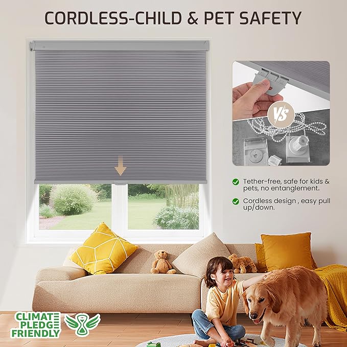 Grandekor No Drill No Tools Cordless Cellular Shades, 35.5" W x 64" H, UV
