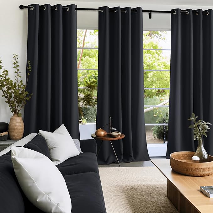 NICETOWN 95 Inch Blackout Curtains, Grommet 2 Panels Thermal Insulated Black