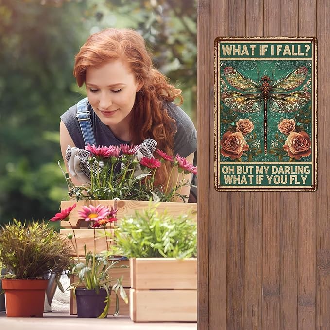 Vintage Tin Sign What If You Fly Tin Sign Metal Wall Decor for Home Office Kitchen Bar Cafe Garden Wall Decor 12 * 8inch