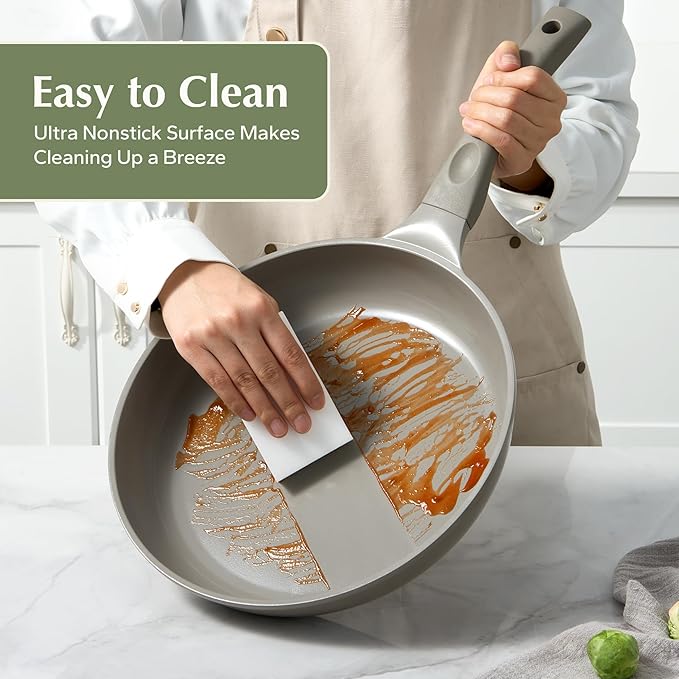 Redchef Nonstick Frying Pan Skillet, Non Stick Ceramic Frying Pan, Egg & Omelet Pans, Non Toxic, Kitchen Healthy Cookware, PFAS & PTFE & PFOA Free,Induction Compatible, Gray, 9.5"