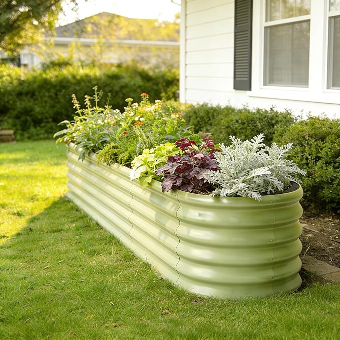 Galvanized Raised Garden Bed 8x2x1.5 ft, 18" Tall Planter for Outdoor Plants, Metal Raised Flower Bed for Herb Fruit Vegetable, Modular Garden Planter for Outside Backyard & Patio - Sand Beige