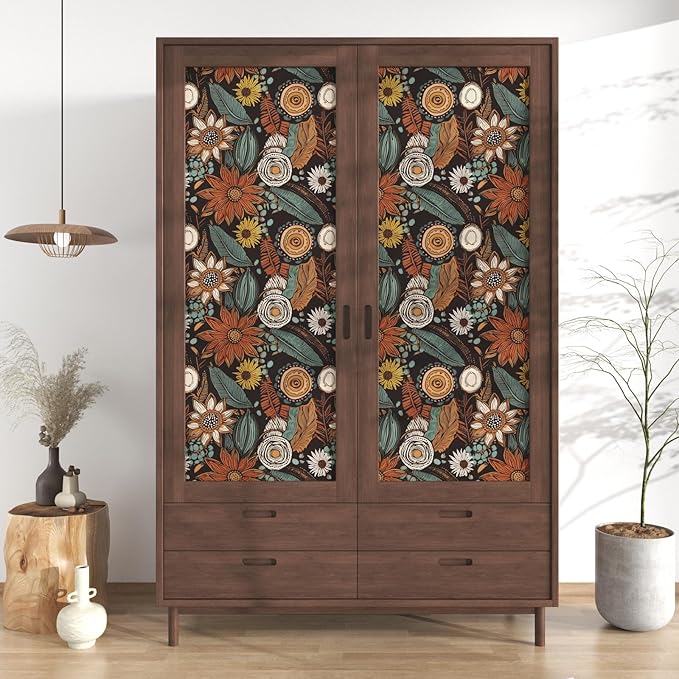 Laatse Boho Wallpaper Peel and Stick, Vintage Floral Contact Paper 17.5" x