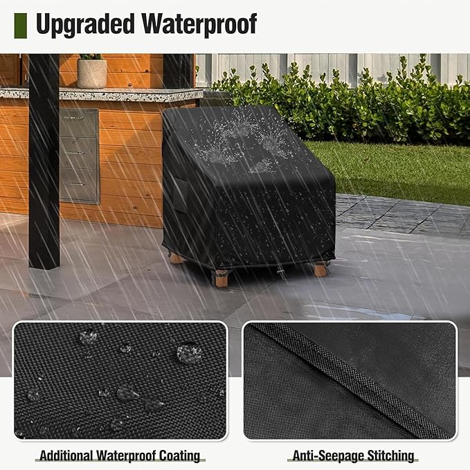MR. COVER Patio Chair Covers Waterproof, Outdoor Furniture Covers for Rocking Chair, Heavy Duty Anti UV Chair Cover, Fits up to 45"W x 40"D x 35"H, Air Vent and Handles Included,Black, 2 Pack