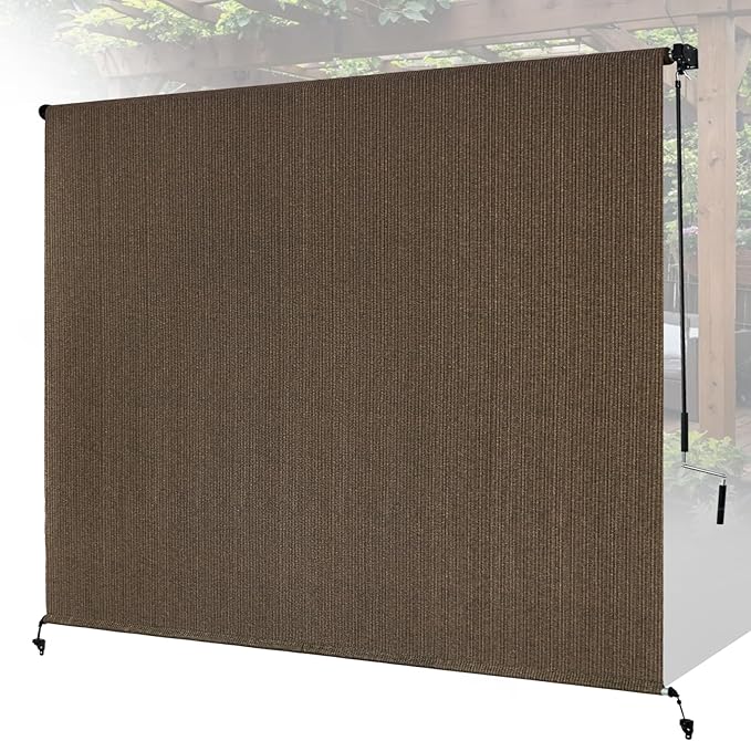 8'W x 6'H Mocha Patio Shades Roll up Outdoor Roller Shade Crank Wand Blind