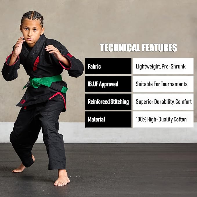 Elite Sports Kids Brazilian Jiu Jitsu Belts Preshurunk Martial Arts Youth BJJ Belts for Girls & Boys with BJJ Ranking Stripes