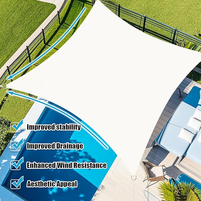 Amagenix Sun Shade Sail 15'X30' Curved Edge Outdoor Shade Canopy White Breathable 95% UV Block Shade Cloth for Patio Garden Backyard (We Make Custom Size)