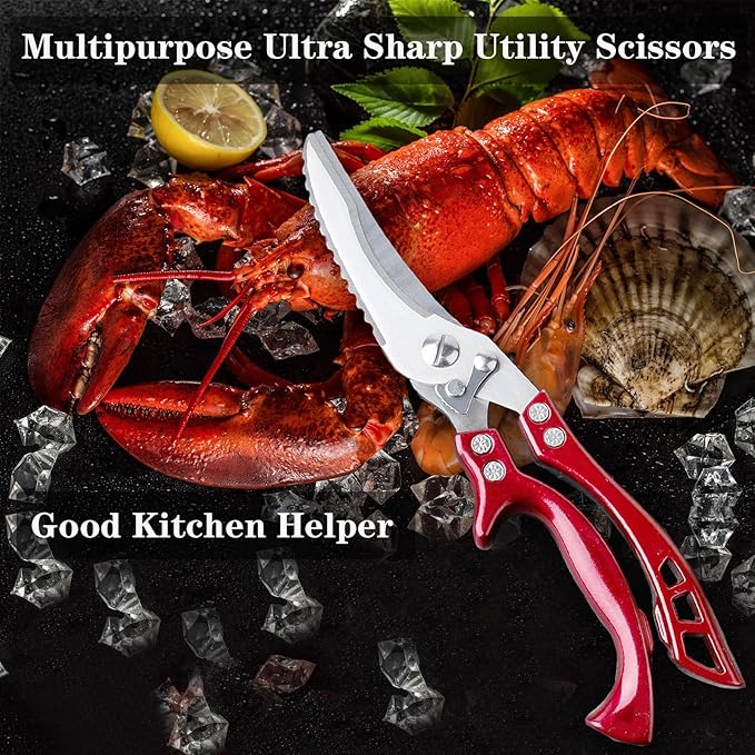 Heavy Duty Kitchen Shears by ANDONG, Kitchen Scissors,Stainless Steel Poultry Shears Heavy Duty Professional, Red
