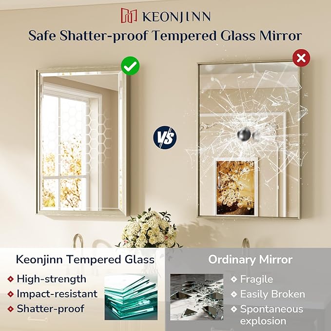 Keonjinn 48" x 36" Brushed Nickel Bathroom Vanity Mirror, Decorative Aluminum