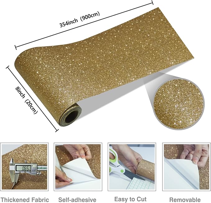 CRE8TIVE Champagne Gold Glitter Wallpaper Border Peel and Stick Wall Border