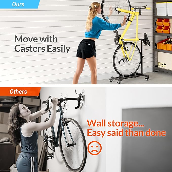 Vertical Bike Stand, Freestanding Indoor Bike Storage Rack Upright Bicycle Floor Stand Indoor Bike Holder with Adjustable Height for Garage & Apartment - for Wheels Sizes up to 29”