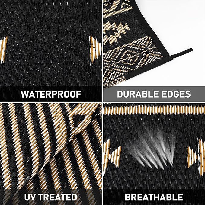HiiARug Outdoor Rug for Patios Clearance 9'x12' Outdoor Plastic Straw Rug Waterproof Patio Camping Rug Reversible RV Mat Outdoor Area Rugs for Outdoors, RV, Patio, Backyard, Deck, Camping