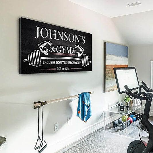 Tailored Canvases Personalized Gym Sign Wall Art Decor - Motivational Canvas for Home Gym, Workout Room, Garage, Fitness Center - Workout Inspirational Posters - Excuses Don't Burn Calories Dark, 60x30in