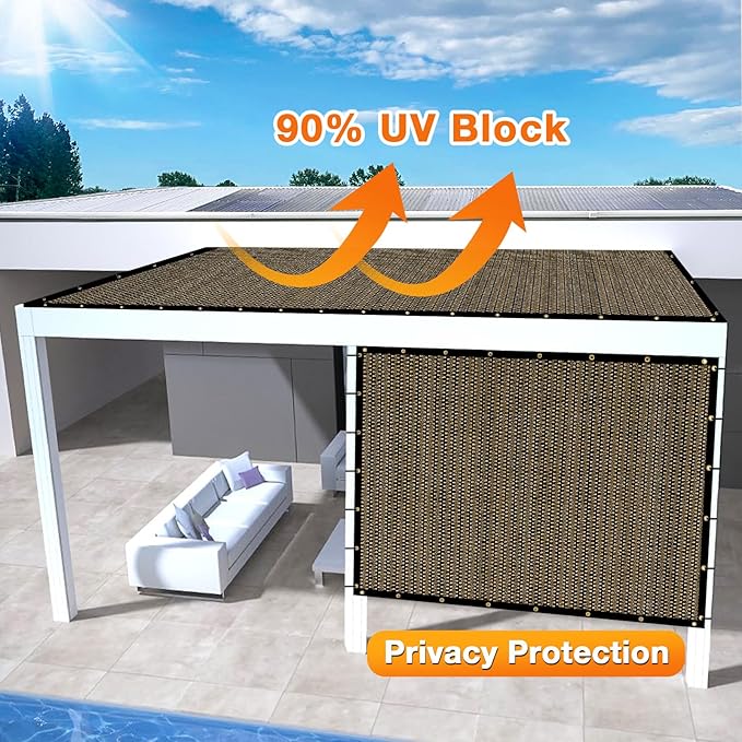 Artpuch Outdoor Pergola Shade Cover 9x17 FT Sun Shade Cloth with Grommets Mocha 90% UV Protection Canopy Patio Privacy Screen (Customized Available)