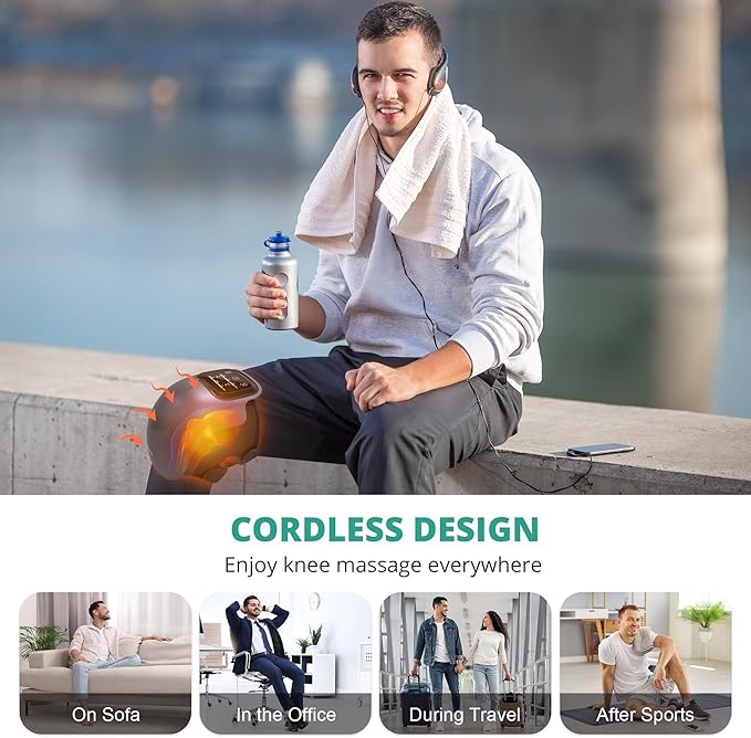 Medcursor Knee Massager with Heat, Portable Massager with 3 Heating Levels and 3 Vibration Modes, Large LED Screen, Adjustable Straps and Timer