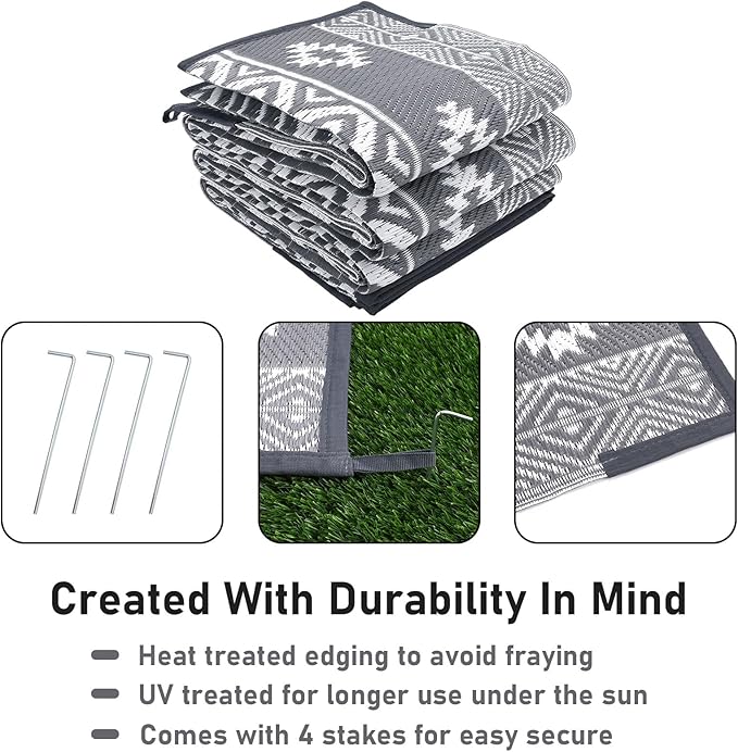 HiiARug Outdoor Rug for Patios Clearance 9'x12' Outdoor Plastic Straw Rug Waterproof Patio Camping Rug Reversible RV Mat Outdoor Area Rugs for Outdoors, RV, Patio, Backyard, Deck, Camping