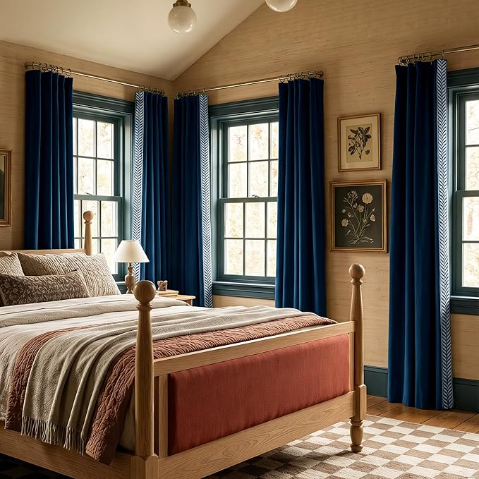 NICETOWN Rod Pocket Embroidered Trim Velvet Curtains, 2 Panels, Elegant Window