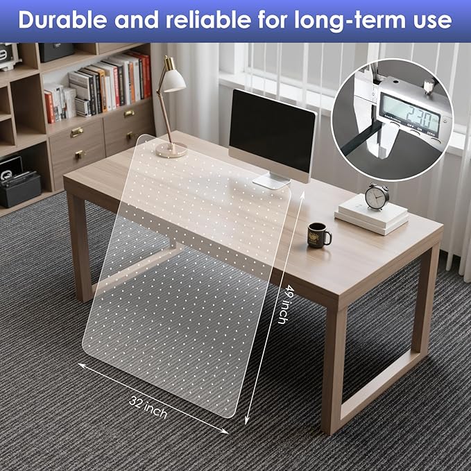 Kuyal Office Chair Mat for Carpet, 32x49 Clear Heavy Duty Computer Chair Mat, Under Desk Protector Carpeted Floors Mat, Easy Chair Movement,Ship Flat