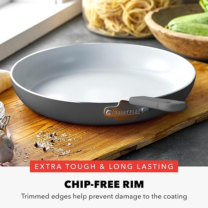 GreenPan x Bobby Flay 12" Nonstick Frying Pan Skillet, PFAS-Free Diamond Ceramic, Induction Suitable, Stay-Cool Silicone Handle, Easy Clean Dishwasher & Oven Safe, Egg & Omelet Pan, Graphite