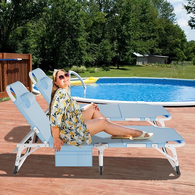 DoCred Heavy Duty Tanning Chair with Face Hole, Adjustable 5-Position Folding Chaise Lounge Chairs for Outside, Portable Lay Flat Beach Lounge Chair for Outdoor Sunbathing Beach Pool Lawn Camping