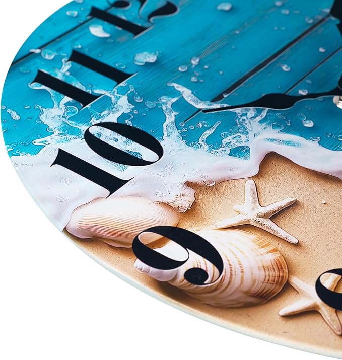 Large Indoor/Outdoor Clocks Waterproof, Glass Coastal Beach Decor Wall Clock