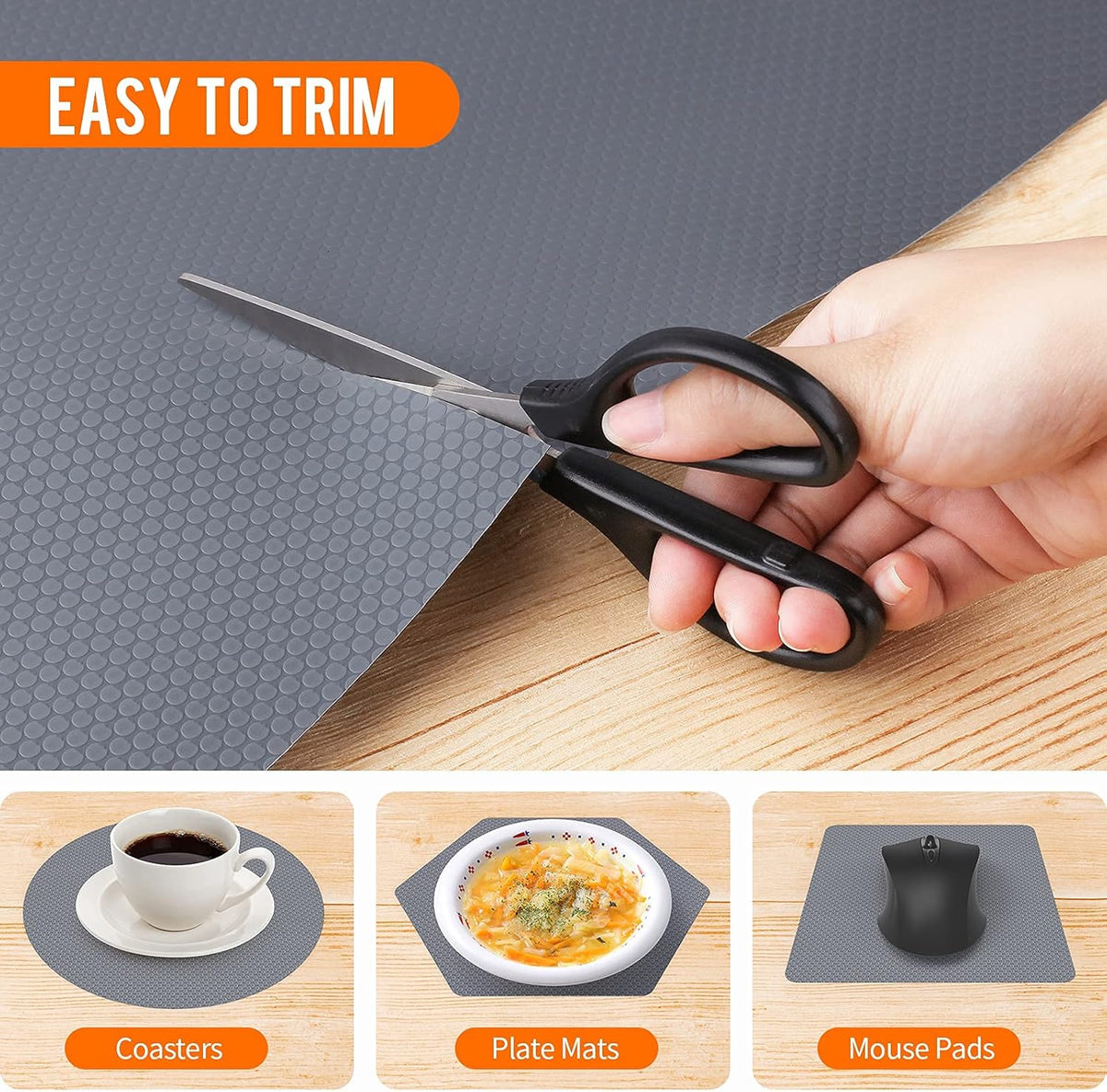 Shelf Liners for Kitchen Cabinets Non-Adhesive, Drawer Mats Liner for Bathroom, Plastic Pantry Shelf Liner Non Slip, Waterproof Washable Cabinet Protector Liners for Shelves, Cupboard Liner Gray