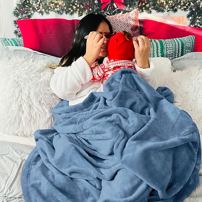 Bedsure Fleece Throw Blanket Washed Blue - 300GSM Blankets for Couch, Sofa, Bed, Soft Lightweight Plush Cozy Throws for Toddlers, 50x60 inches