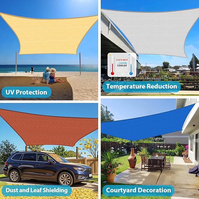 Amagenix Sun Shade Sail 5X8 Curved Edge Outdoor Shade Canopy Sand Breathable 95% UV Block Shade Cloth for Patio Garden Backyard (We Make Custom Size)