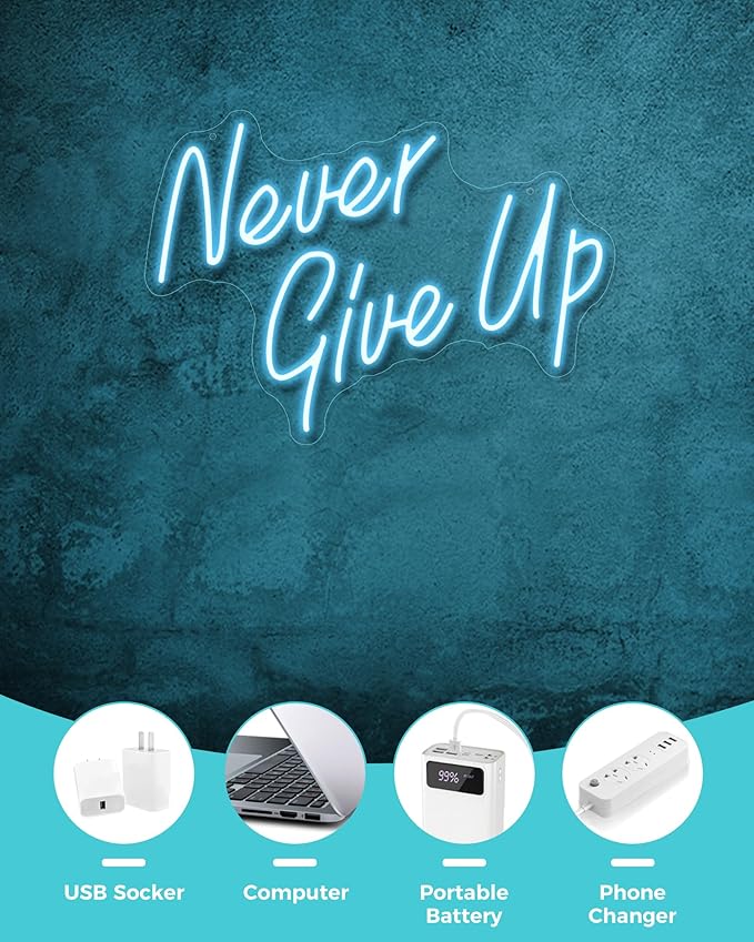 YIKBIK NEVER GIVE UPLED Neon Sign for Wall Decor,Neon Lights Party Decorations, USB Powered Switch Neon Lights lighting adjustable for Office Room, Gym Room, Man Cave, Gamer Room