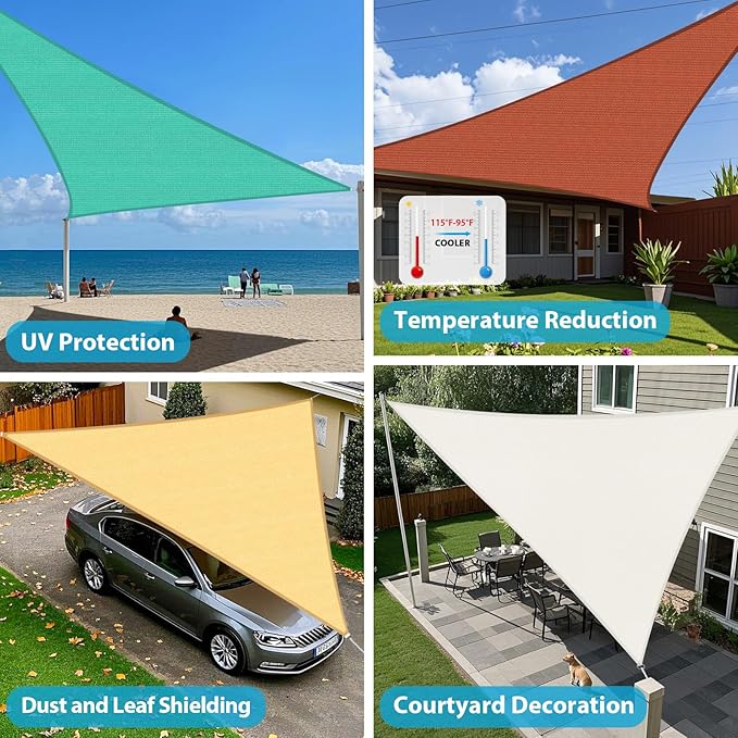 Amagenix Sun Shade Sail 9'X12'X15' Curved Edge Outdoor Shade Canopy Blue Breathable 95% UV Block Shade Cloth for Patio Garden Backyard (We Make Custom Size)