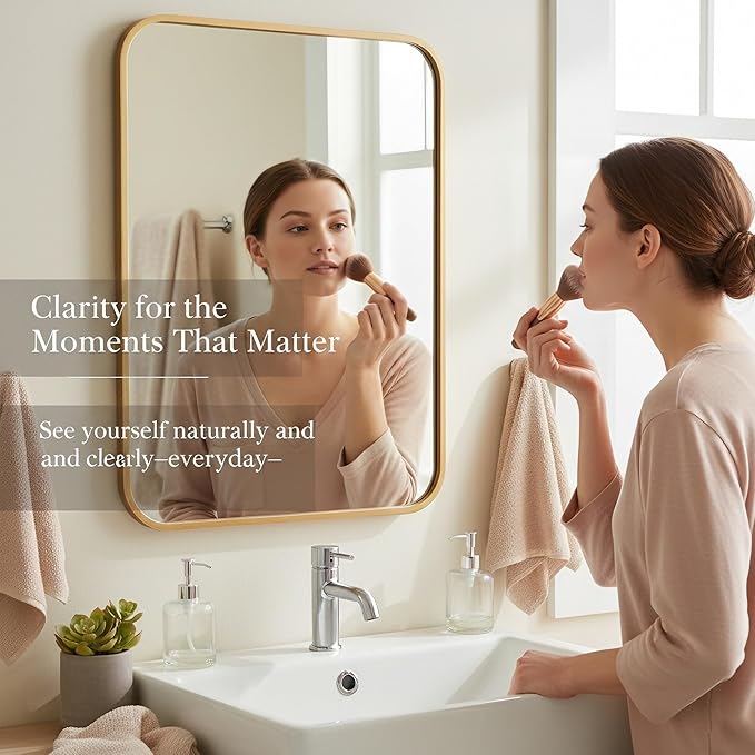 2-Pack 22x30 Inch Matte Gold Bathroom Vanity Mirrors | Flush Mount Deep Set