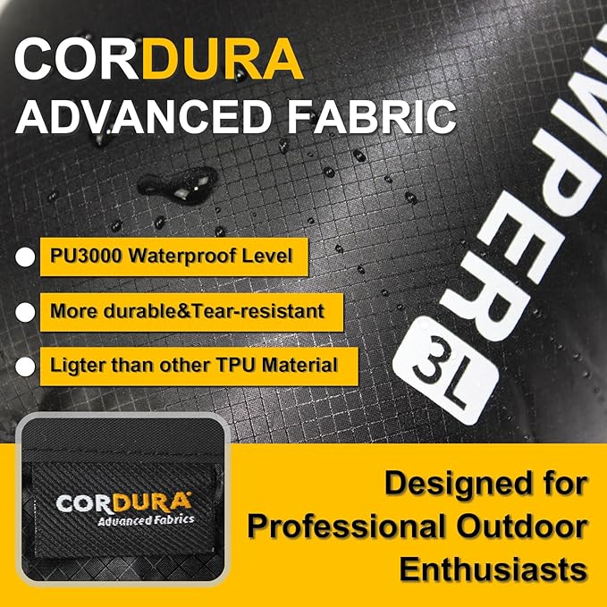 Upgraded CORDURA Waterproof Dry Bag-Lightweight&Durable Waterproof Storage Sack-Roll Top with Survival Whistle-Suitable for High-Intensity Outdoor Adventures-Floats on Water (3L/Orange)